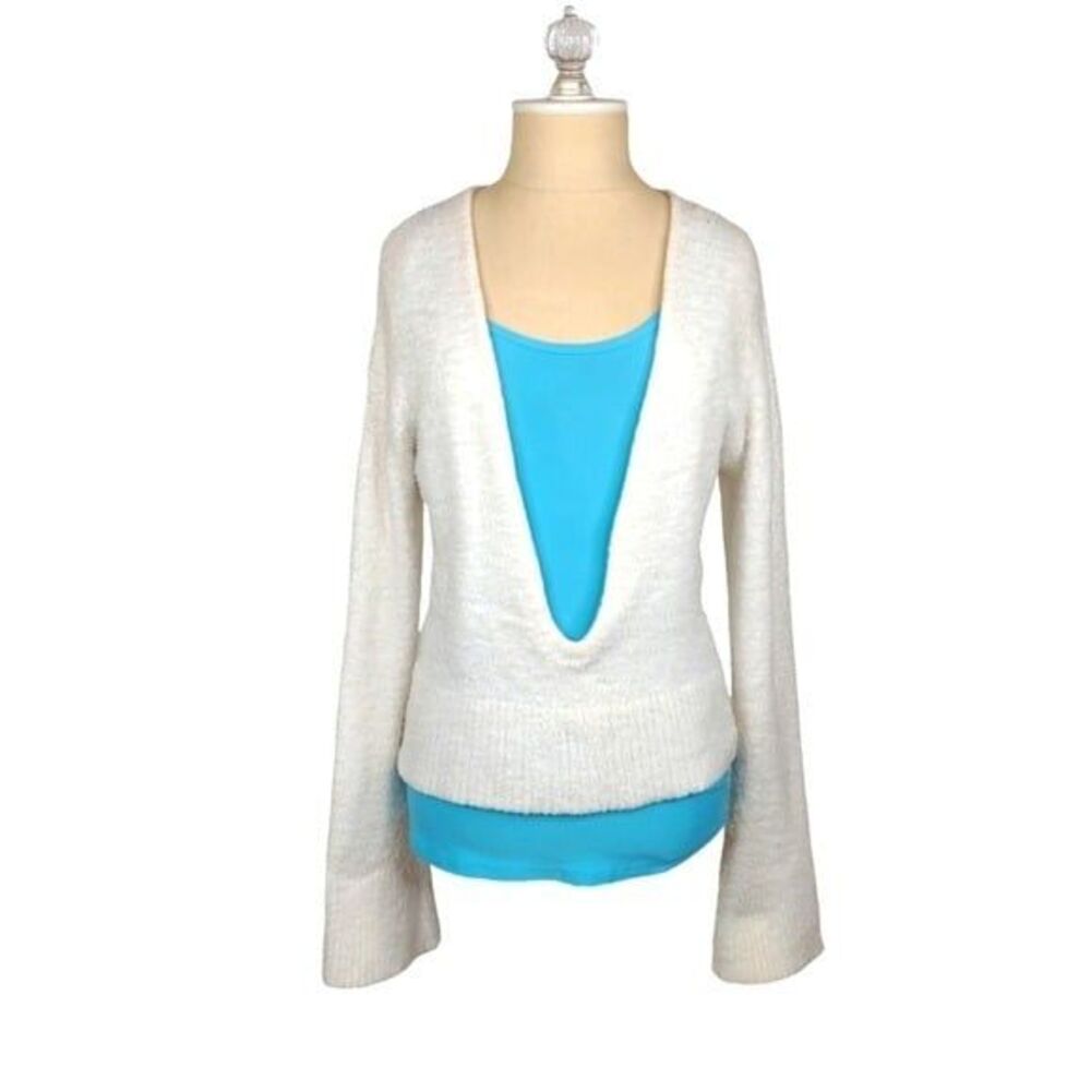 Sarsaparilla Deep Front Neckline Long Sleeve Sweater size Large